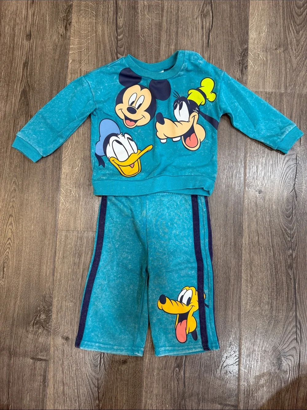 Disney Teal Kids Character Pajama Set with Mickey, Donald & Pluto